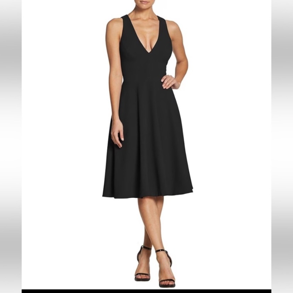 Dress the Population Catalina Black Midi Dress fit and flair size L